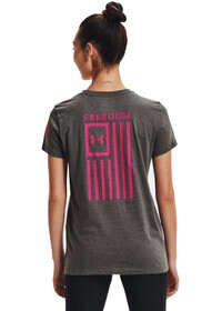 Under Armour Freedom Flag Short Sleeve T-Shirt Women's charcoal color pink back graphic